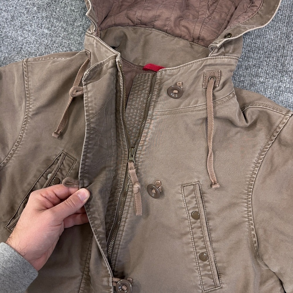 GAP Jacket Women M Brown Hooded Parka Coat Full Zip Toggle Button Military Chore - Picture 3 of 10